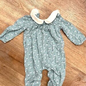 GAP Floral Teal Kids Footie with White Collar